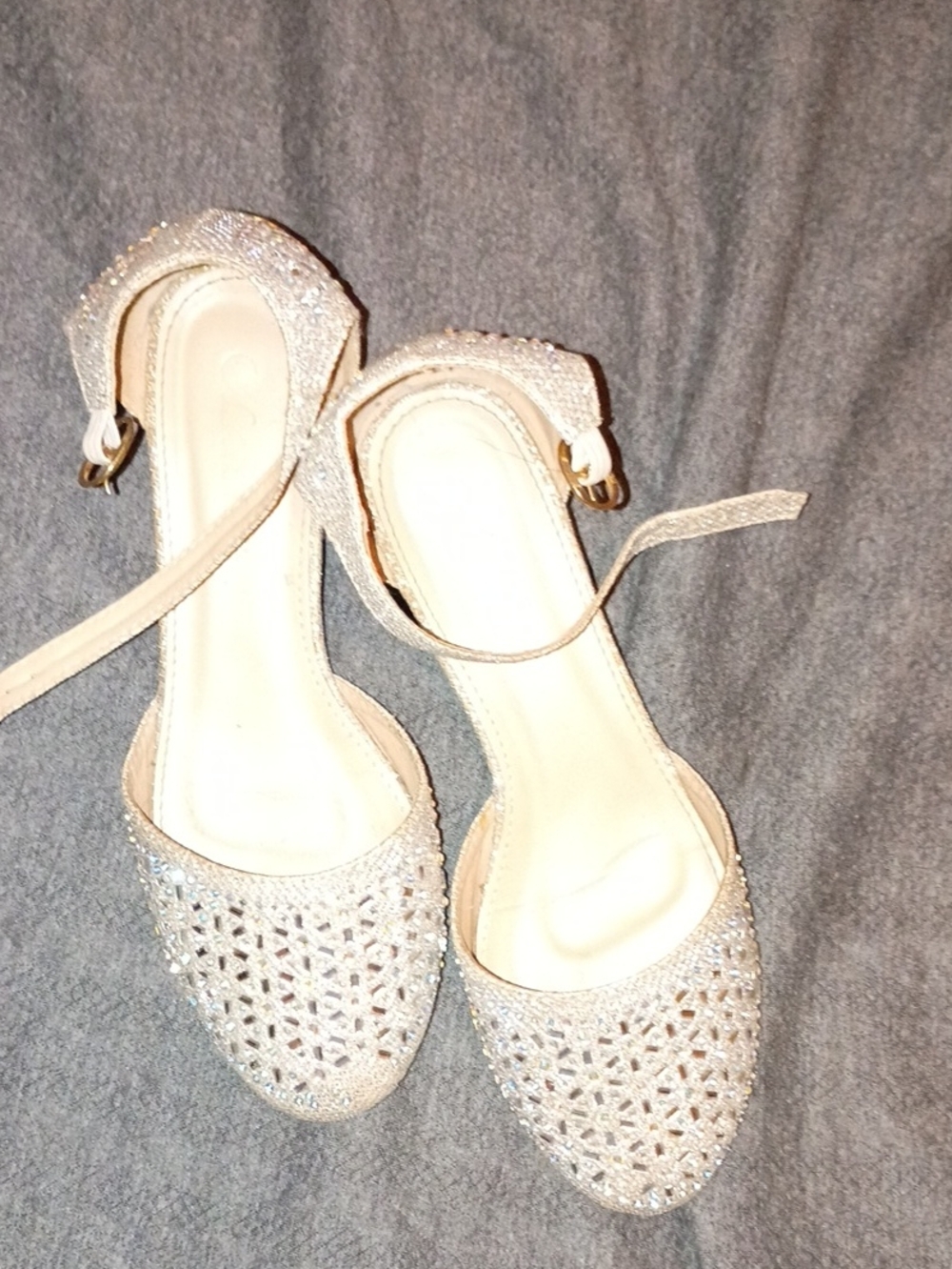 Embellished Cream Ankle-Strap Flats